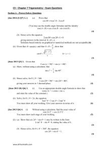Worksheet: C3 - Chapter 7 Trigonometry Exam Questions