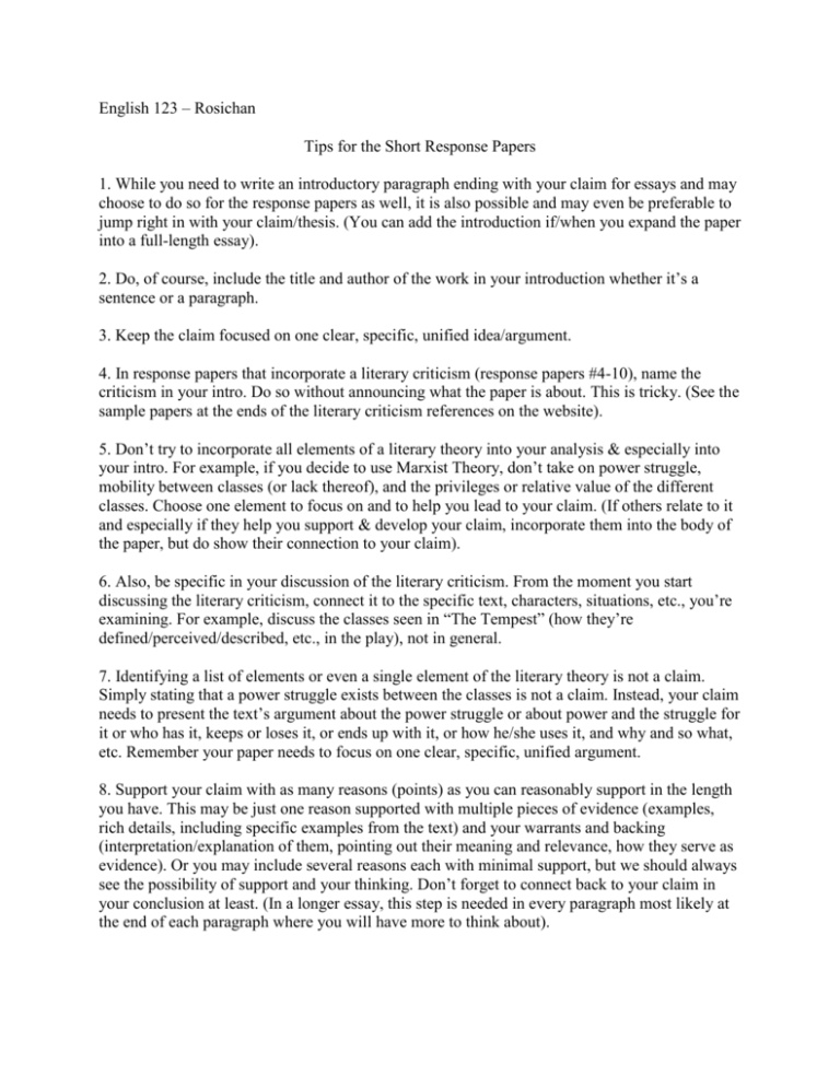 English 123 Tips For Writing Response Essays