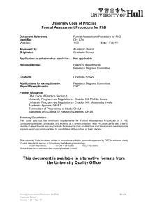 formal assessment procedure FOR pHd