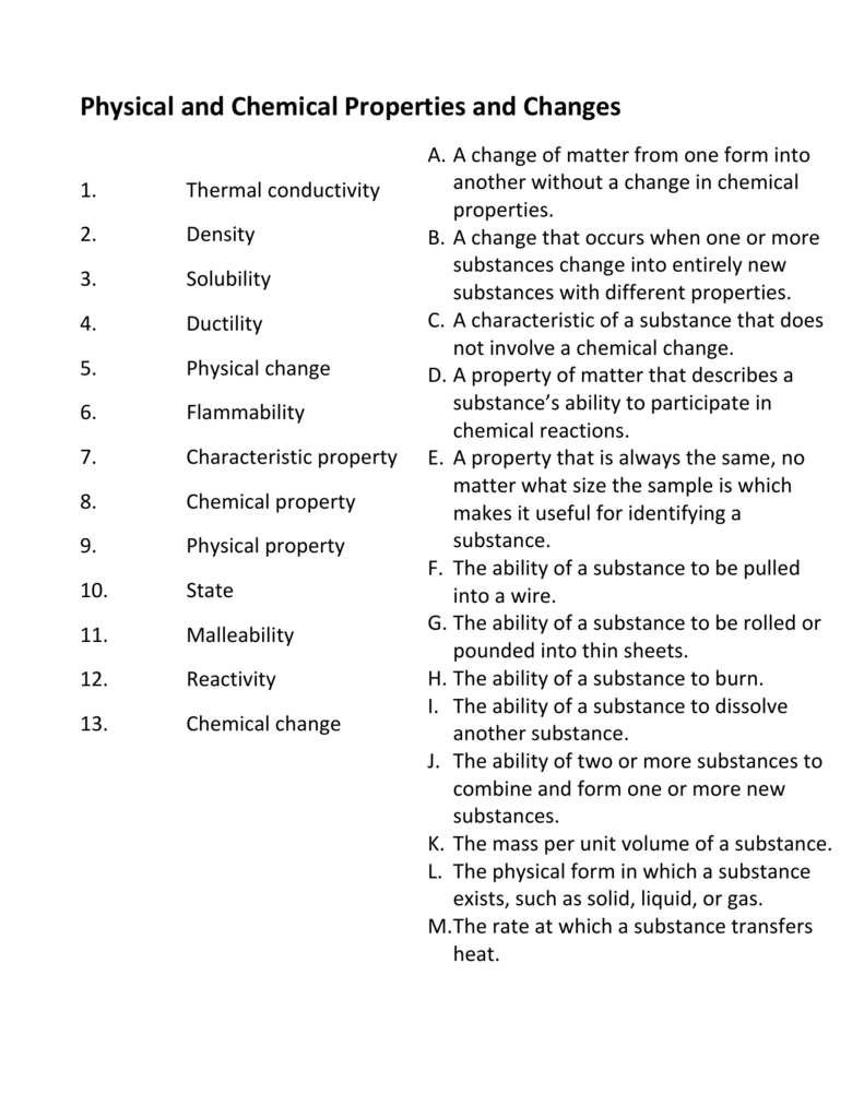 Physical And Chemical Properties And Changes