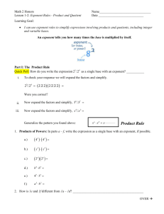 Lesson 1-2 Exponent Rules