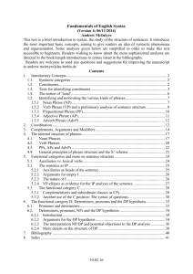 Fundamentals of English Syntax - the Department of English and