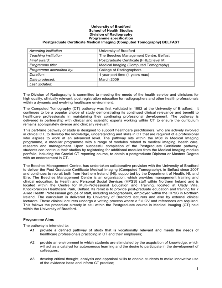 PG Certificate Medical Imaging Tomography)