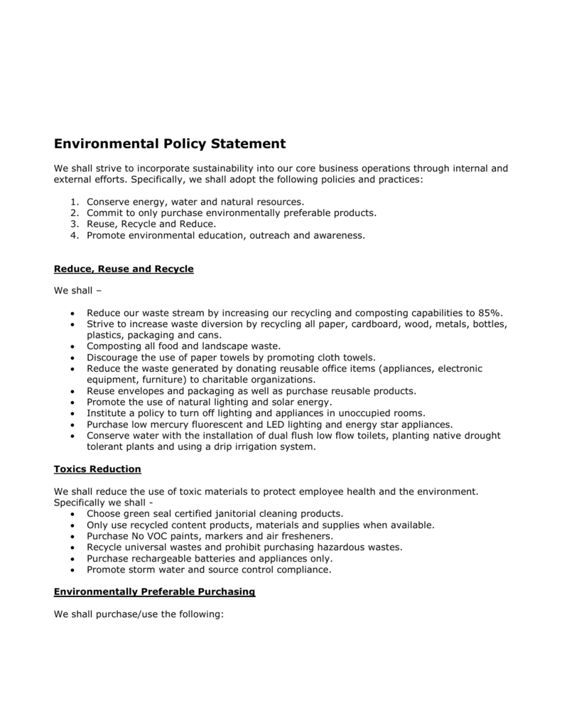 Environmental Policy Statement Examples