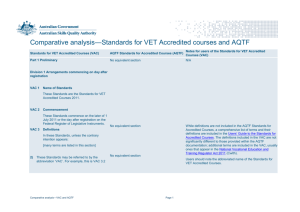 Comparative analysis*Standards for VET Accredited courses and