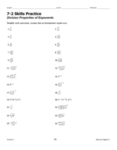 7-2 Skills Practice Division Properties of Exponents