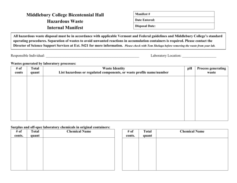 Printable Hazardous Waste Manifest Form