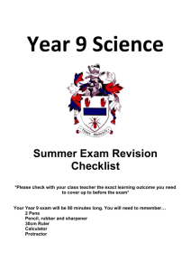 Year 9 Science Summer Exam Revision Checklist *Please check