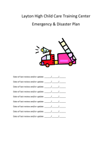 Layton High Child Care Training Center`s Disaster Plan