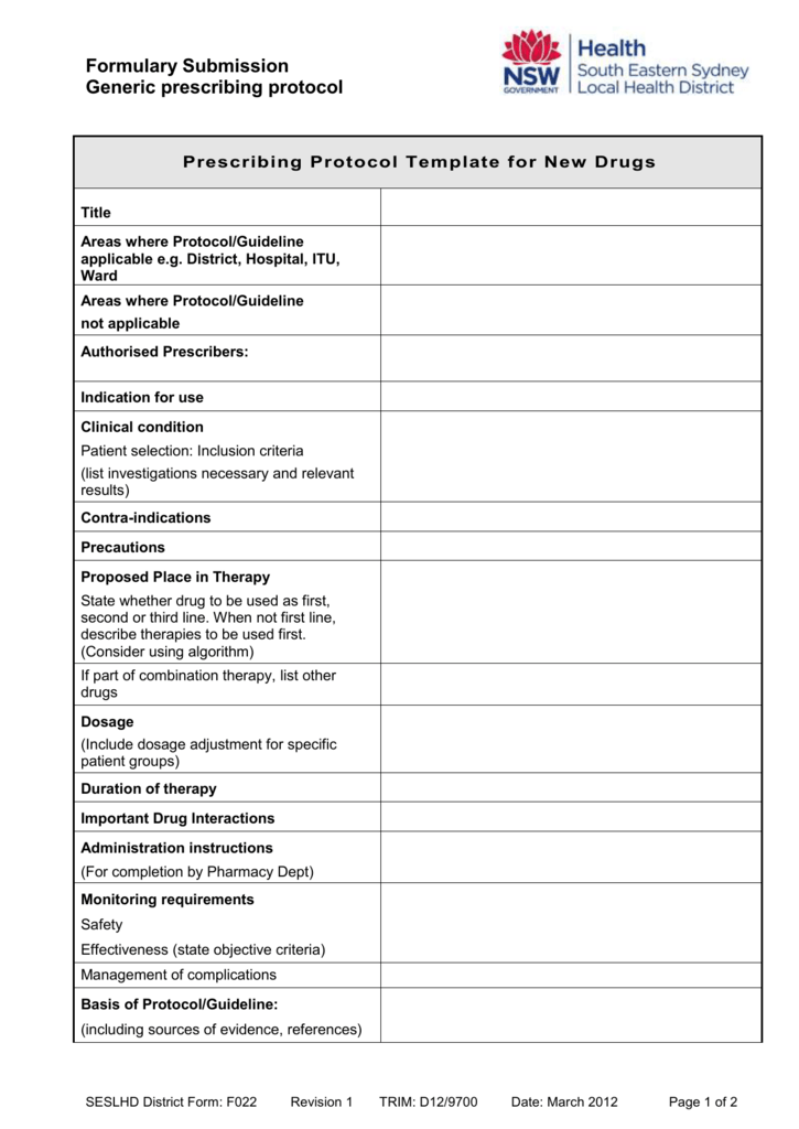 Prescribing Protocol Template For New Drugs