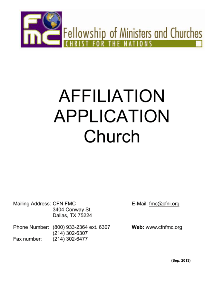 Affiliation Application For A Church