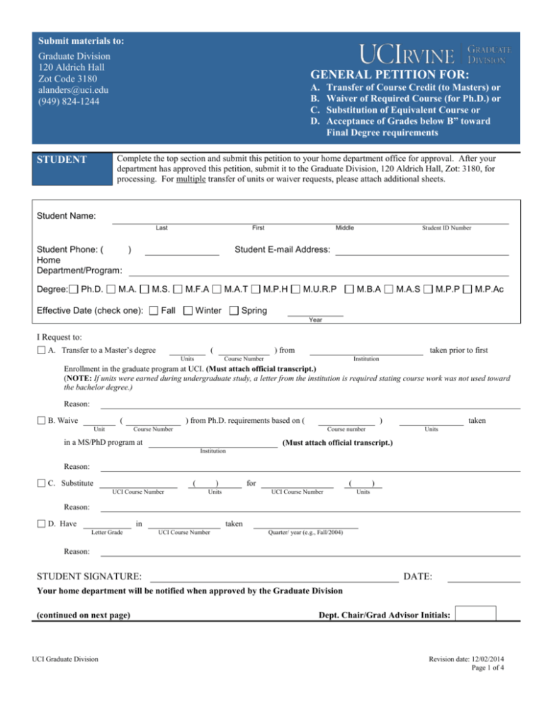 General Petition Graduate Division