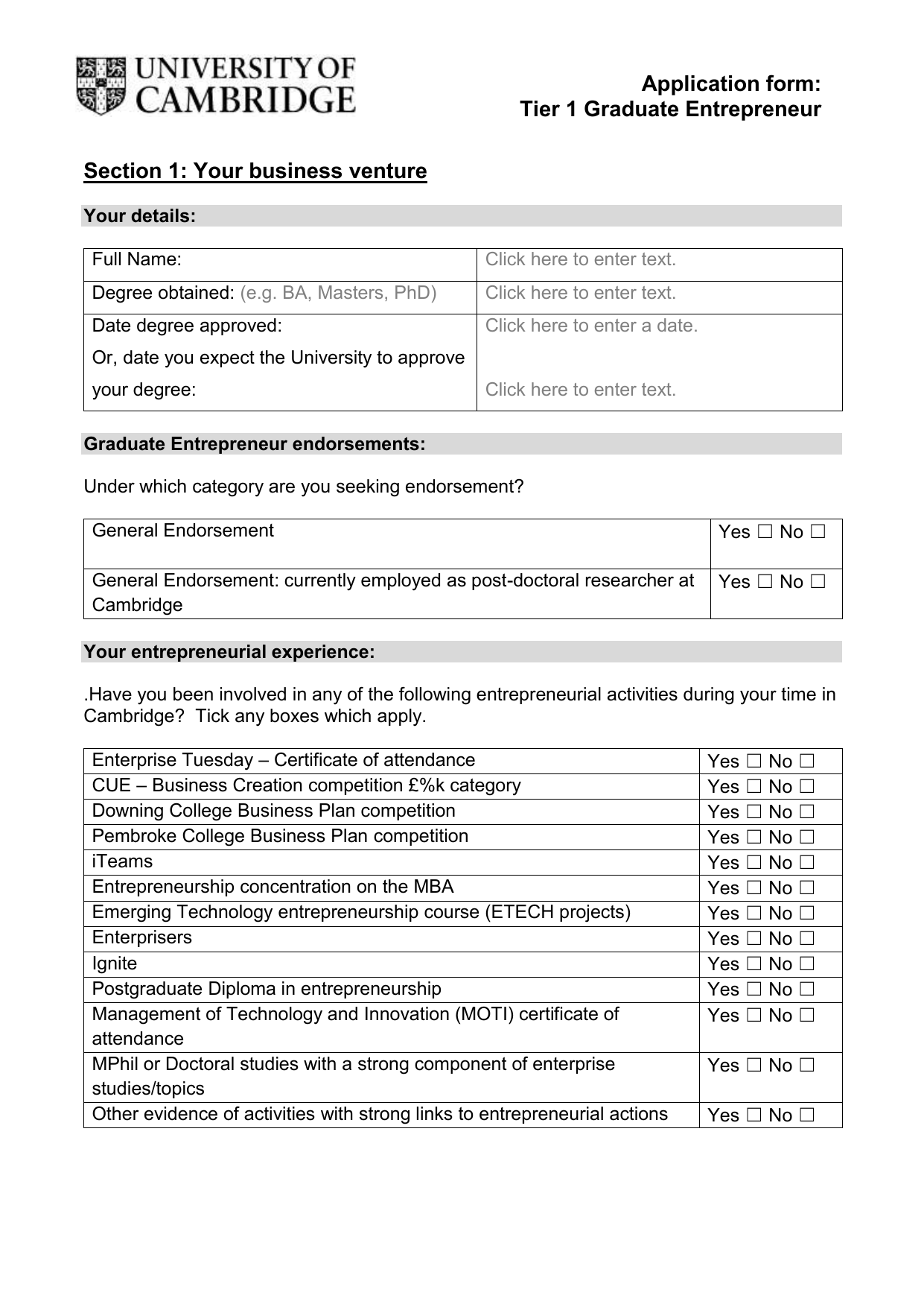 application letter cambridge