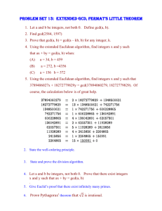 Problem set 13: extended GCD, fermat`s little theorem