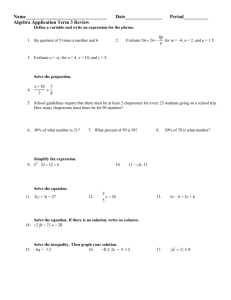 Academic Algebra Midterm Review Answer Section