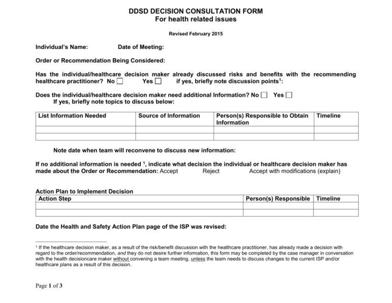 DDSD CLINICAL DECISION CONSULTATION FORM