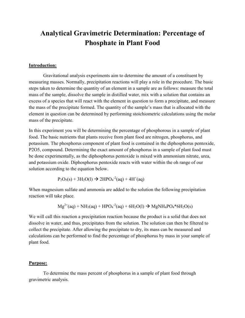 gravimetric determination of phosphorus in plant food lab answers