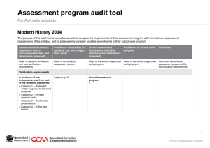 Assessment program audit tool - Queensland Curriculum and