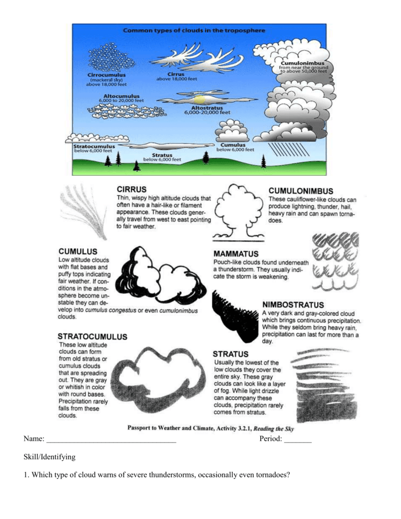 clouds worksheet For Types Of Clouds Worksheet