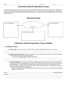 Literature Based Expository Essay Outline