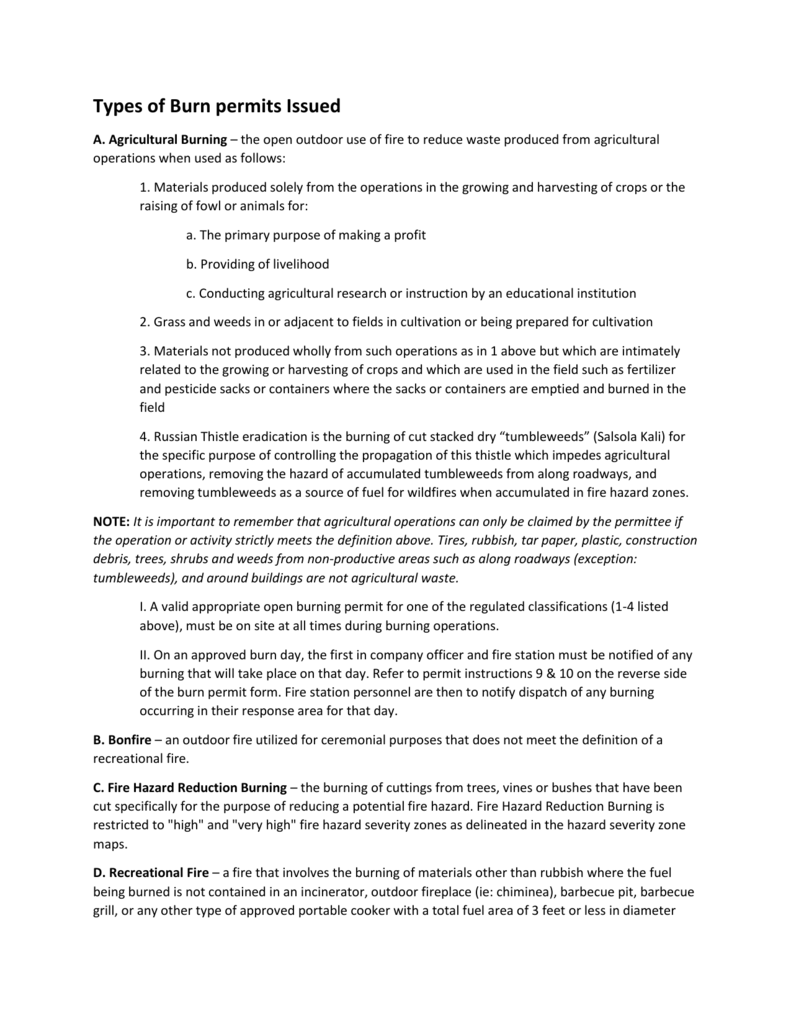 Types Of Burn Permits Issued