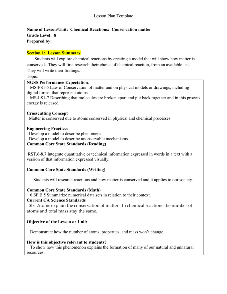 middle school lesson plan template