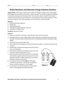 Redox Reactions and Alternate Energy Solutions Handout