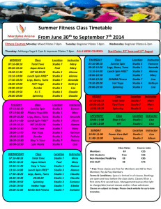 Summer Fitness Class Timetable From June 30 th