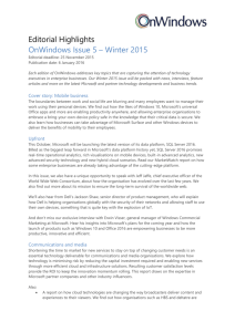 Editorial Highlights OnWindows Issue 5 – Winter 2015 Editorial