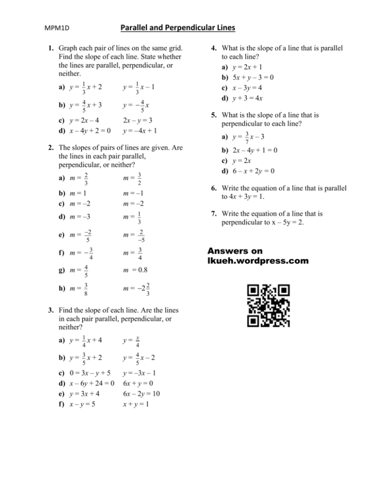 Lesson 4 Parallel And Perpendicular Lines Worksheet