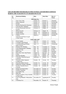 LIST OF RESTRICTED HOLIDAYS FOR CENTRAL GOVERNMENT
