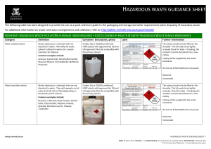 Hazardous Waste Guidance Sheet - Safety