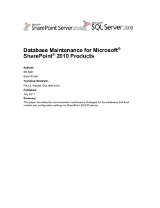 Database maintenance for SharePoint Server