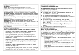 `Matters of Life and Death` revision cards with questions