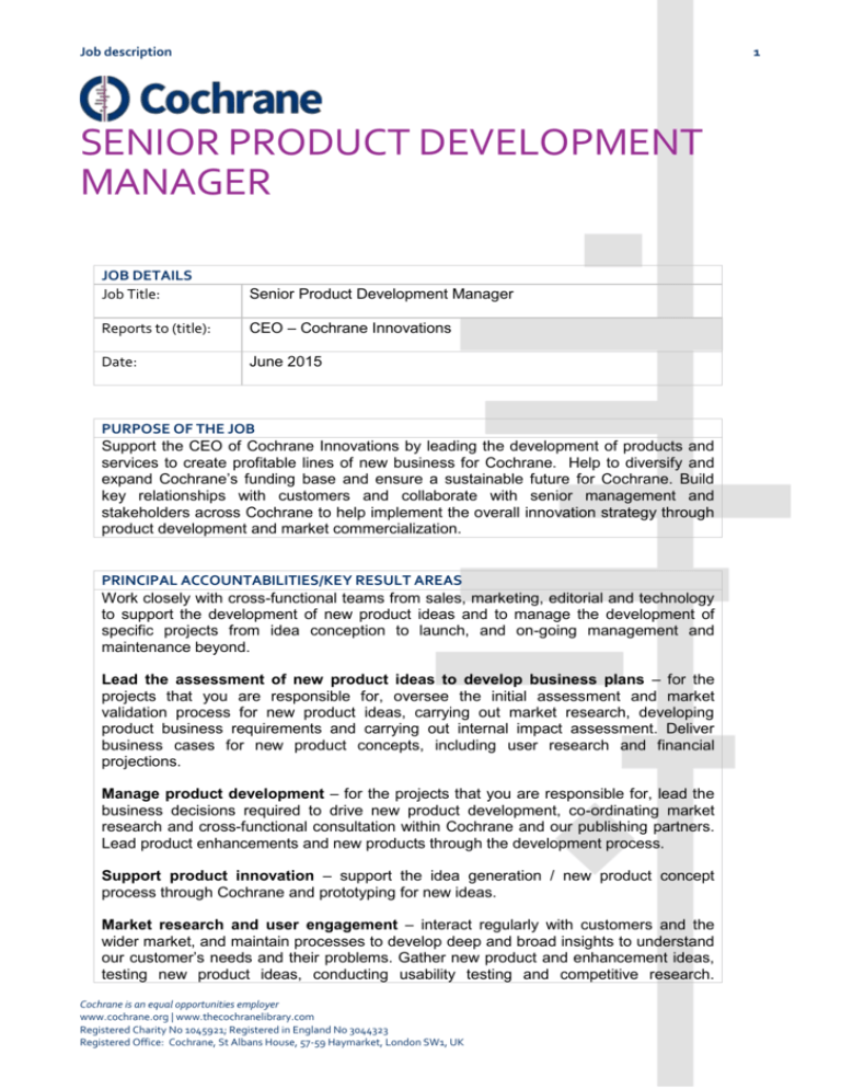 Food Product Development Manager Job Description