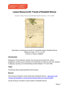 Lesson Resource Kit: Travels of Elizabeth Simcoe