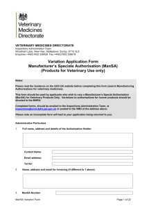 Variation Application Form Manufacturer`s Specials