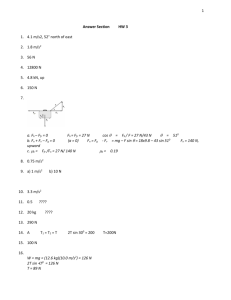Answer Section HW 3 1. 4.1 m/s2, 52° north of east 2. 1.8 m/s2 3. 56