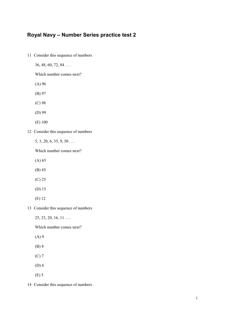 Royal Navy Number Series Practice Test 2