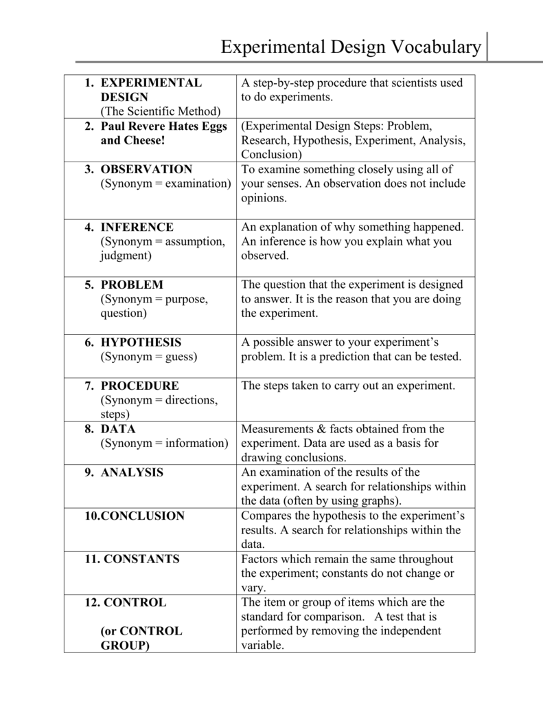 research design worksheet psychology