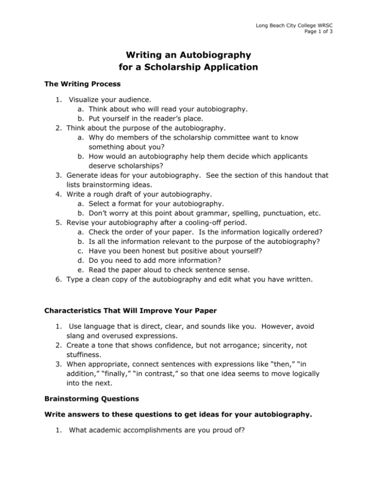 how to write autobiography job application