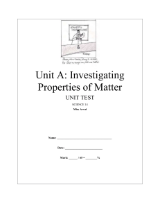 Unit A: Investigating Properties of Matter