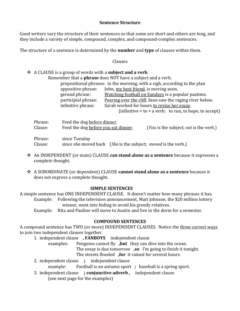 Unit 1sentence structureS, Cd, Cx, CdCx