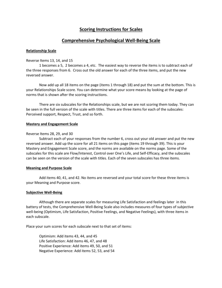 Scale Scoring Instructions