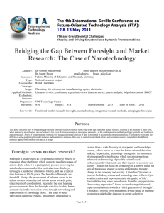 The Case Of Nanotechnology - Foresight for the European