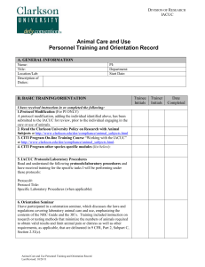 Animal Care and Use Personnel Training and Orientation Record
