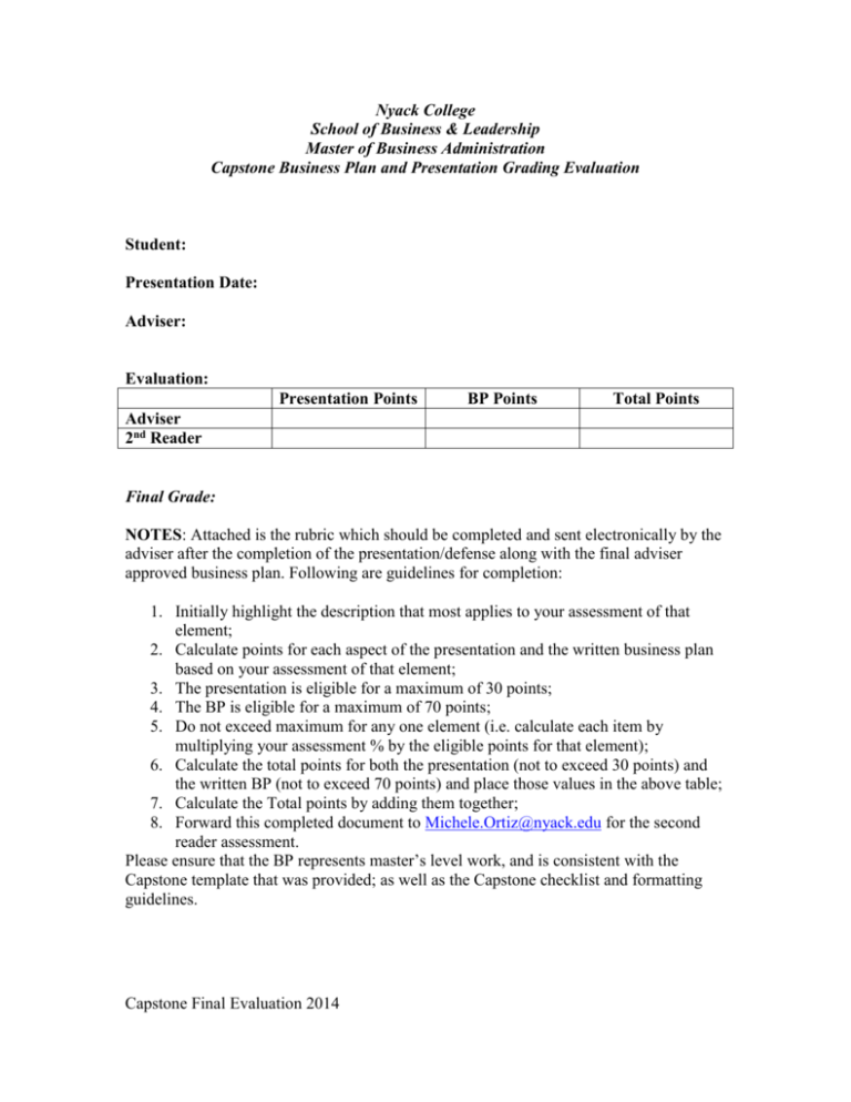 Capstone Project and Presentation Assessment