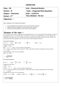 2 nd Unit – Chemical Kinetics Topic – Integrated Rate - e-CTLT