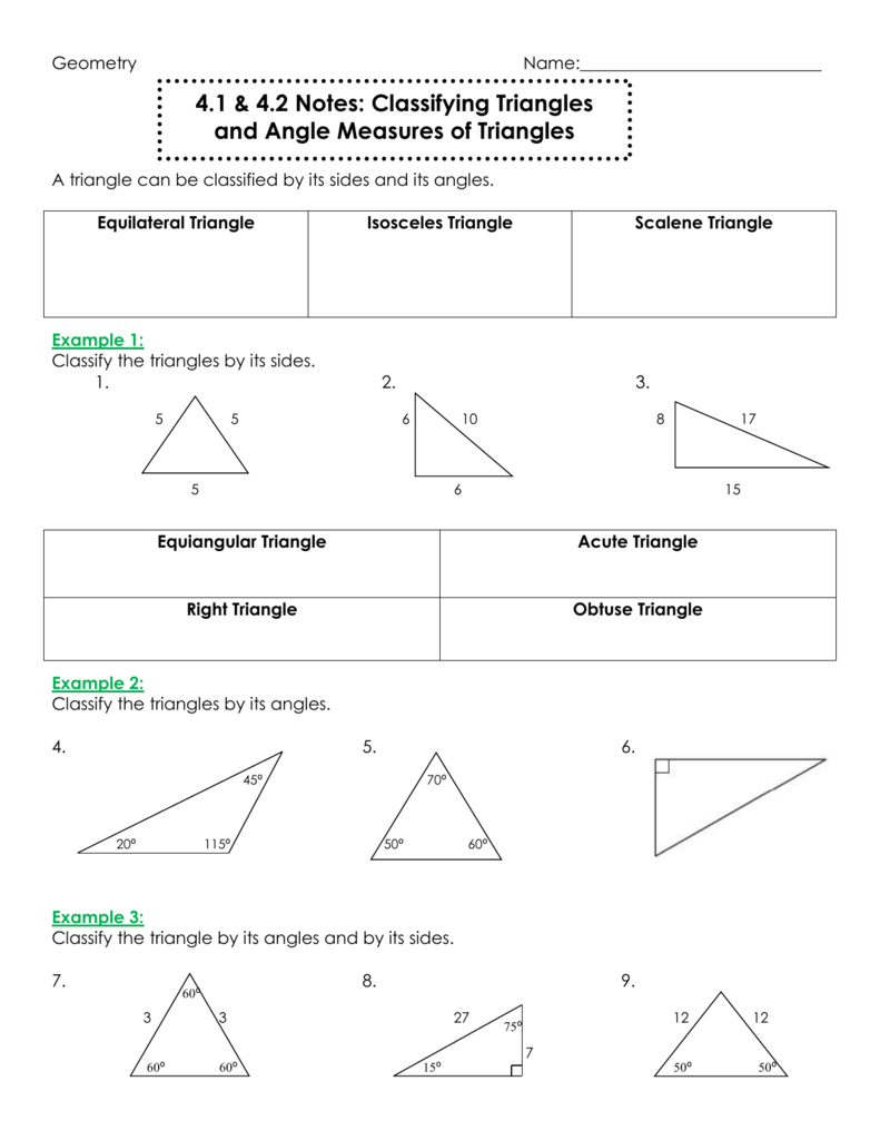 41 And 42 Notes Classifying Triangles And Angle Measures Of 6450