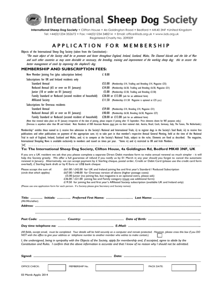 application for membership International Sheep Dog Society